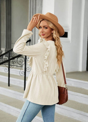 Round Neck Ruffled Peplum Blouse - MimiStylez