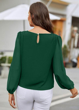Round Neck Long Sleeve Blouse - MimiStylez