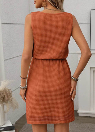 Waffle-Knit Drawstring Mini Tank Dress - MimiStylez