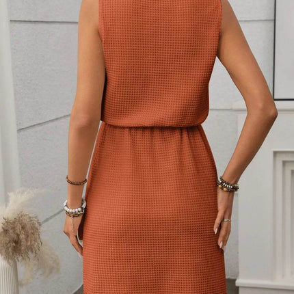 Waffle-Knit Drawstring Mini Tank Dress - MimiStylez