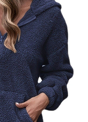 Half Zip Dropped Shoulder Oversized Hoodie - MimiStylez