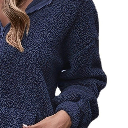 Half Zip Dropped Shoulder Oversized Hoodie - MimiStylez