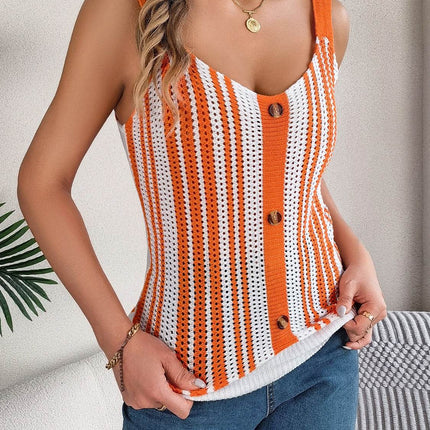 Openwork Striped V-Neck Tank - MimiStylez