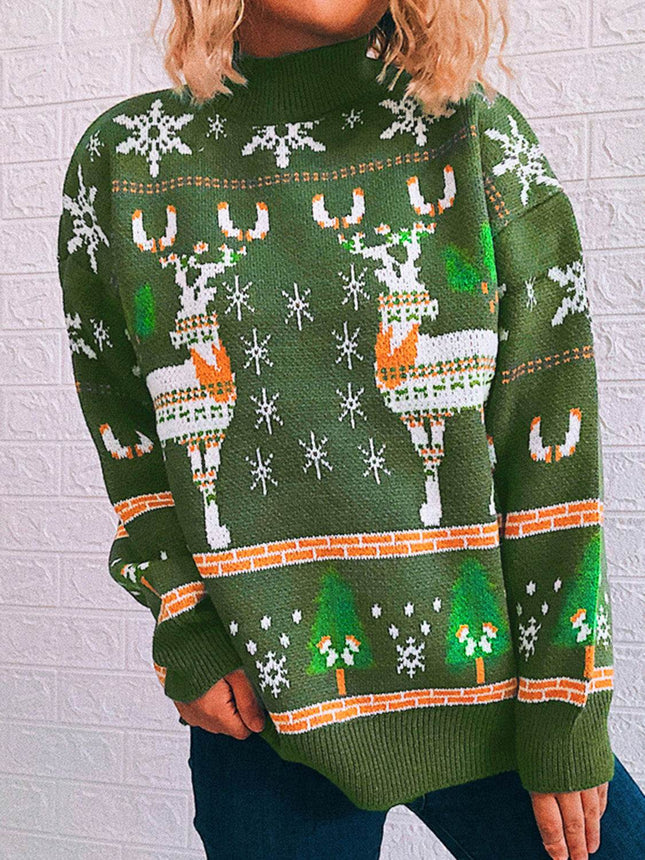 Turtleneck Drop Shoulder Long Sleeve Sweater - MimiStylez