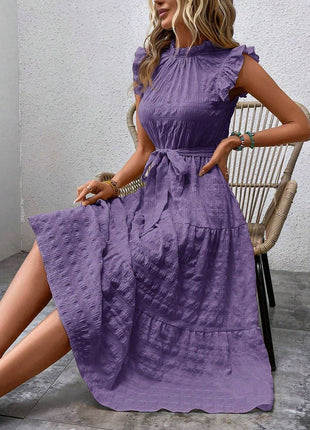 Tied Ruffled Cap Sleeve Midi Dress - MimiStylez