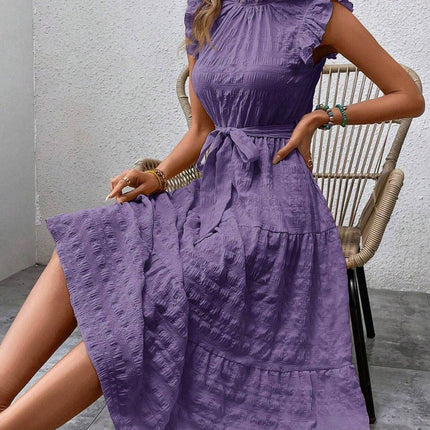 Tied Ruffled Cap Sleeve Midi Dress - MimiStylez