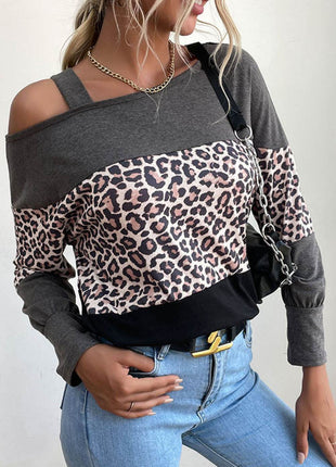 Leopard Print Color Block Cold Shoulder Top - MimiStylez