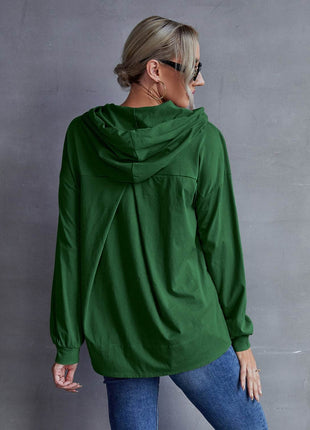 Drawstring Pocketed Dropped Shoulder Hoodie - MimiStylez