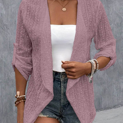 Eyelet Roll-Tab Sleeve Cardigan - MimiStylez