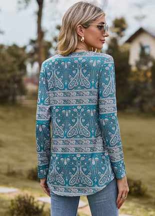 Printed Square Neck Long Sleeve Blouse - MimiStylez