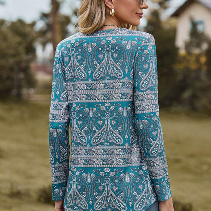 Printed Square Neck Long Sleeve Blouse - MimiStylez
