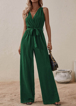 Tied Surplice Sleeveless Wide Leg Jumpsuit - MimiStylez