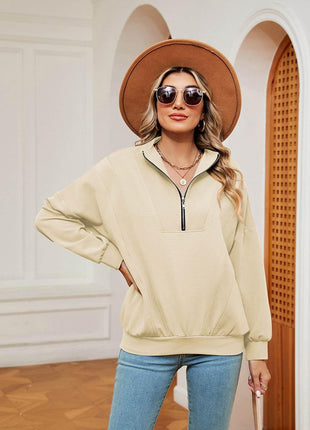 Half-Zip Dropped Shoulder Sweatshirt - MimiStylez