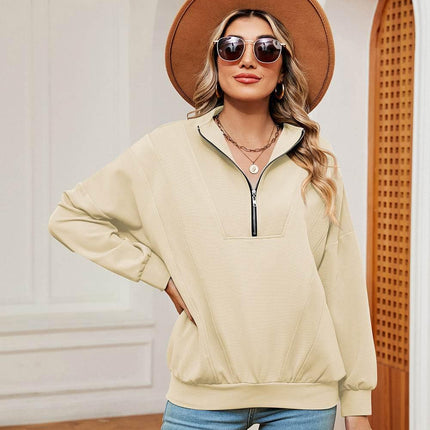 Half-Zip Dropped Shoulder Sweatshirt - MimiStylez