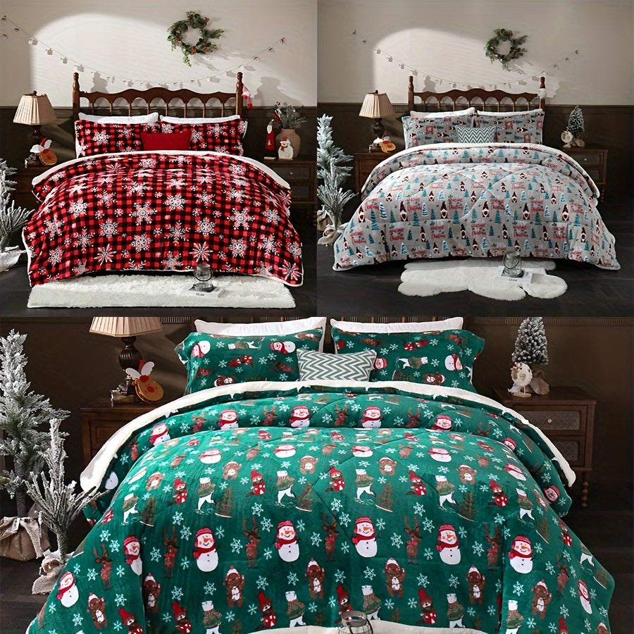 Festive Christmas Bedding Set: 1 Queen Size Comforter with 200 GSM Polyester Filling, 2 Pillow Shams, And 2 Pillowcases - Perfect for Winter Bedrooms