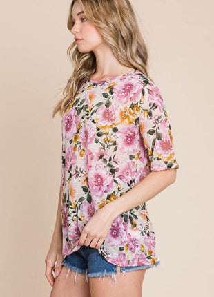 BOMBOM Floral Round Neck T-Shirt - MimiStylez