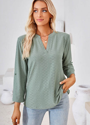 Notched Roll-Tab Sleeve T-Shirt - MimiStylez
