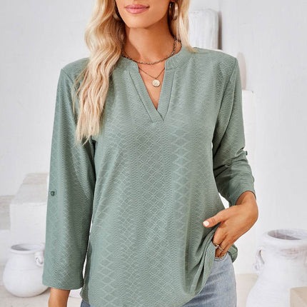 Notched Roll-Tab Sleeve T-Shirt - MimiStylez
