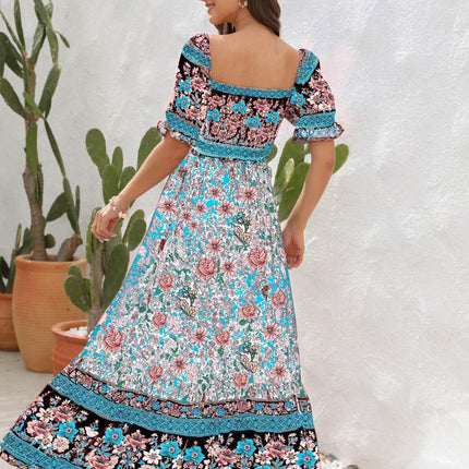 Floral Flounce Sleeve Midi Dress - MimiStylez