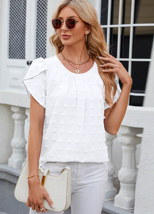 Swiss Dot Round Neck Short Sleeve T-Shirt - MimiStylez