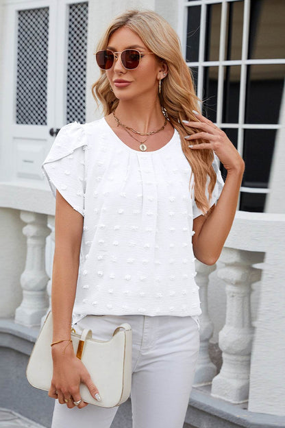 Swiss Dot Round Neck Short Sleeve T-Shirt - MimiStylez