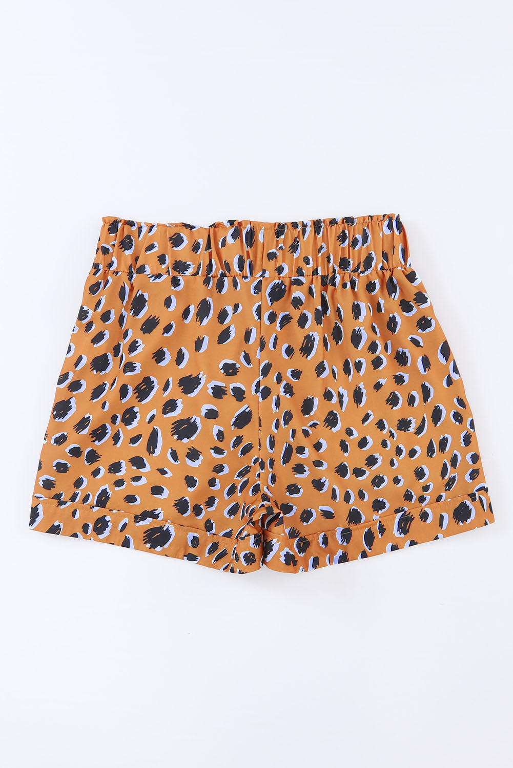 Brown Leopard Print Ruffle Elastic Waist Shorts