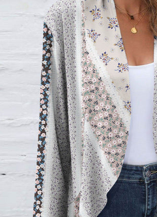 Printed Open Front Long Sleeve Cardigan - MimiStylez