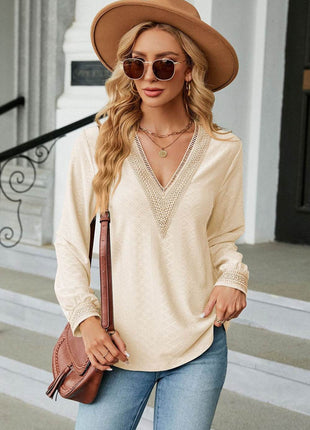 V-Neck Long Sleeve Blouse - MimiStylez