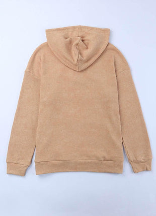 Waffle-Knit Drawstring Kangaroo Pocket Hoodie - MimiStylez