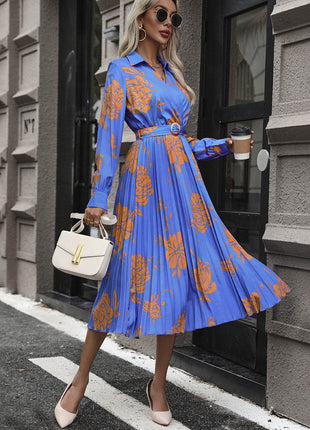 Floral Pleated Surplice Long Sleeve Midi Dress - MimiStylez