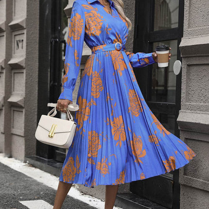 Floral Pleated Surplice Long Sleeve Midi Dress - MimiStylez