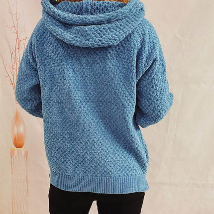 Drawstring Long Sleeve Hooded Sweater - MimiStylez