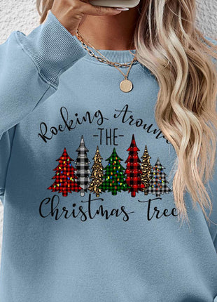 Christmas Tree Graphic Round Neck Sweatshirt - MimiStylez