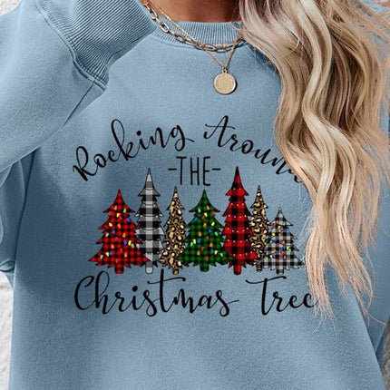 Christmas Tree Graphic Round Neck Sweatshirt - MimiStylez