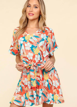 Haptics Tropical Floral Short Sleeve Tied Romper - MimiStylez