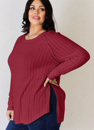 Basic Bae Full Size Ribbed Round Neck Slit T-Shirt - MimiStylez