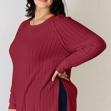 Basic Bae Full Size Ribbed Round Neck Slit T-Shirt - MimiStylez