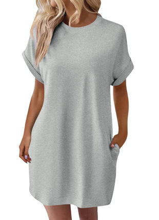 Round Neck Short Sleeve Mini Dress - MimiStylez