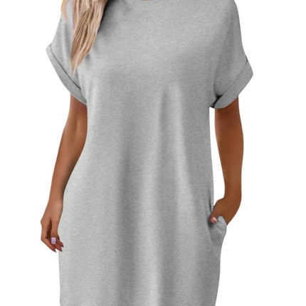 Round Neck Short Sleeve Mini Dress - MimiStylez