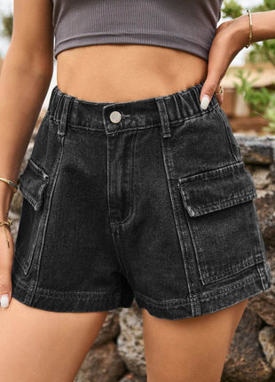 High Waist Denim Shorts with Pockets - MimiStylez