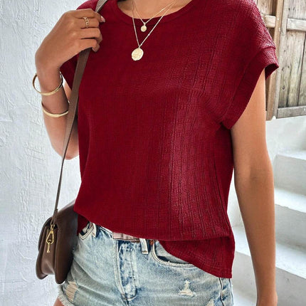 Textured Round Neck Short Sleeve Top - MimiStylez