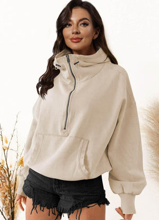 Zip-Up Dropped Shoulder Hoodie - MimiStylez