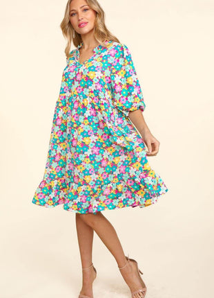 Haptics Bubble Sleeve Floral Ruffled Dress - MimiStylez