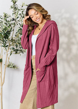 Basic Bae Full Size Hooded Sweater Cardigan - MimiStylez