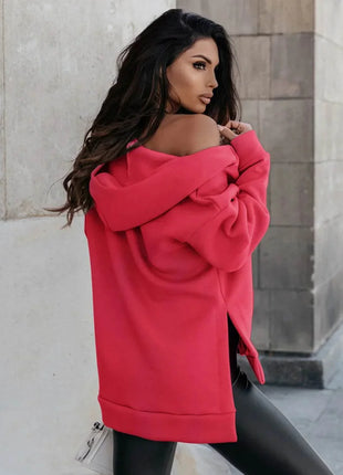 Zip-Up Slit Hoodie with Pockets - MimiStylez