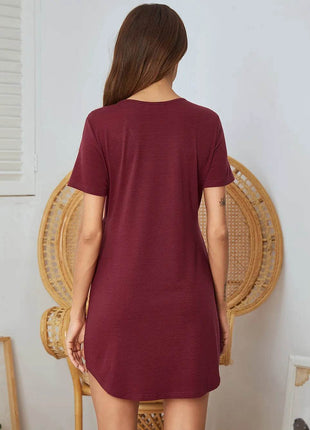 V-Neck Short Sleeve Lounge Dress - MimiStylez