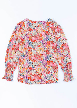 Floral Print Long Puff Sleeve Blouse - MimiStylez