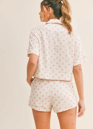 MABLE Polka Dot Collar Crop Top and Short Lounge Set - MimiStylez