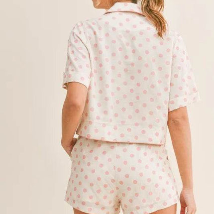MABLE Polka Dot Collar Crop Top and Short Lounge Set - MimiStylez