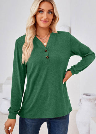 Notched Long Sleeve T-Shirt - MimiStylez